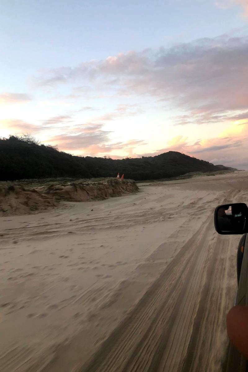 fraser island beach with car