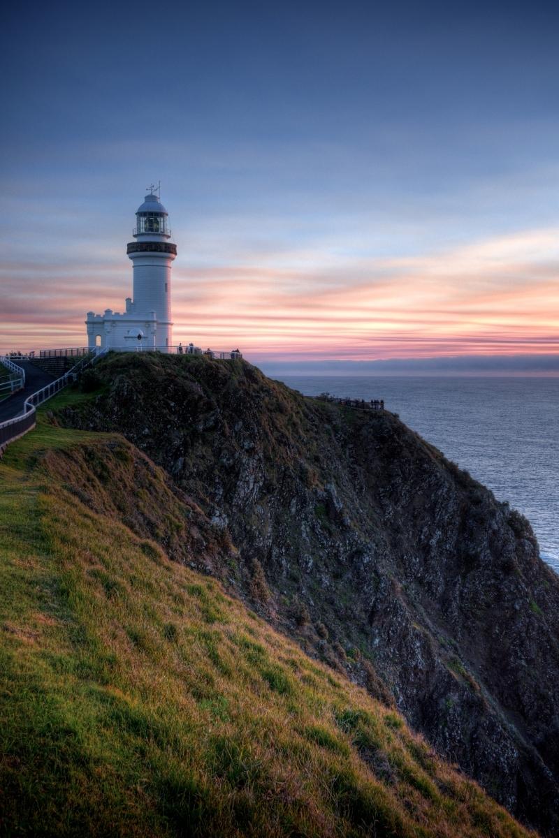 byron bay lighthouse with sunset