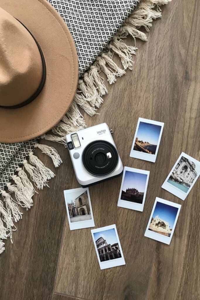 photos and hat for first travel trip